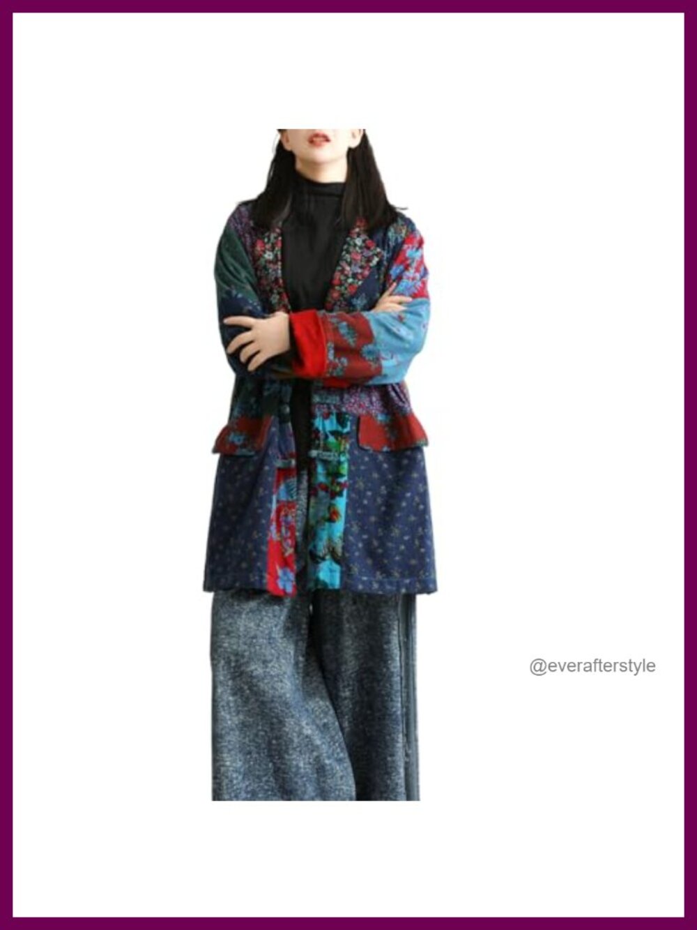 Womens Handmade Floral Patchwork Cotton Linen Duster Blazer Oversized